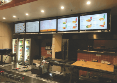 Indoor illuminated menu signs in a fast food outlet