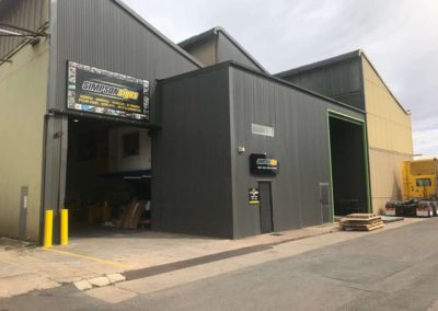 The entrances to Simpson Signs Showing the office reception and workshop 1 and workshop 2